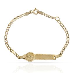 Ref,PU218 Pulsera oro de 18k bebé o primera comunión con placa para el grabado y chupete, cadena tipo ancla
