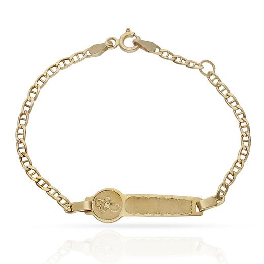 Ref,PU218 Pulsera oro de 18k bebé o primera comunión con placa para el grabado y chupete, cadena tipo ancla