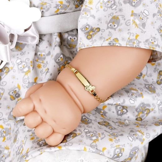 Ref,PU218 Pulsera oro de 18k bebé o primera comunión con placa para el grabado y chupete, cadena tipo ancla