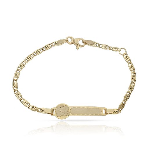 Ref,PU1261 Pulsera esclava bebé en oro 18k placa central para grabar nombre y fecha con motivo elefante divertido