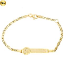 Ref,PU1261 Pulsera esclava bebé en oro 18k placa central para grabar nombre y fecha con motivo elefante divertido