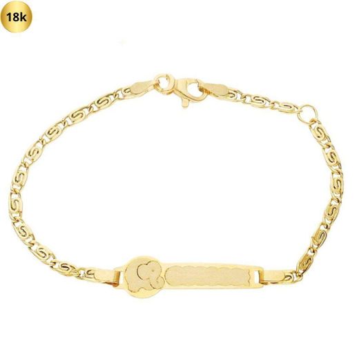 Ref,PU1261 Pulsera esclava bebé en oro 18k placa central para grabar nombre y fecha con motivo elefante divertido