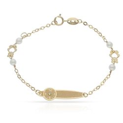 Ref,PU755 Pulsera infantil oro 18k reloj con perlas y una circonita en el centro del reloj