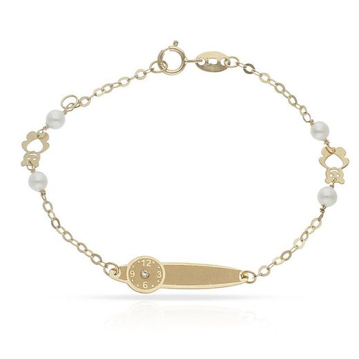 Ref,PU755 Pulsera infantil oro 18k reloj con perlas y una circonita en el centro del reloj
