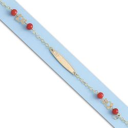 Ref,PU762 Pulsera infantil bonita y alegre de bebé en Oro de 18 Kilates con placa y circonita. Cadena decorada con coral sintético y motivo de oso