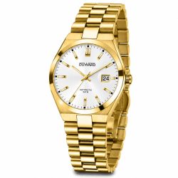 D95432.10 Reloj Duward automático de hombre caja y armis acero IP dorado esfera blanca 5 atm calendario