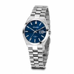 D25432.05 Reloj DUWARD automático de mujer caja y armis acero esfera azul calendario con lupa resistente al agua 50 metros (5atm)