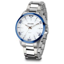 D95306.71 Reloj DUWARD hombre de acero 316L bisel azul con esfera blanca 10 atm