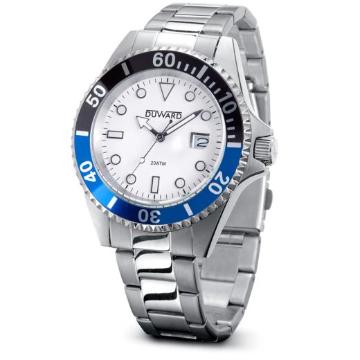 D95428.01 Reloj DUWARD hombre de acero inoxidable 316L bisel negro y azul sumergible 200 metros 20 atm