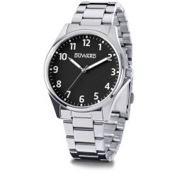 D95341.02 Reloj DUWARD hombre de acero 316L elegante esfera negra números árabes blancos cristal acabado zafiro