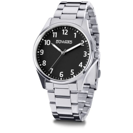 D95341.02 Reloj DUWARD hombre de acero 316L elegante esfera negra números árabes blancos cristal acabado zafiro