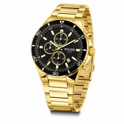 D95543.12 Reloj DUWARD de Caballero Brazalete de Acero dorado, bisel y esfera negro 10 atm cronógrafo