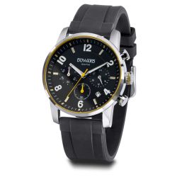 D85541.09 Reloj Duward de hombre correa caucho y caja de acero Cronógrafo esfera negra y amarilla