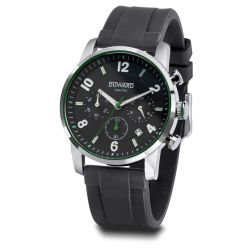 D85541.03 Reloj DUWARD de hombre correa y caja de acero inoxidable 316L Cronógrafo esfera negra y verde cristal zafiro