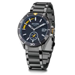 D95435.29 Reloj DUWARD de hombre acero 316L esfera negra y amarillo IP Negro 3 agujas