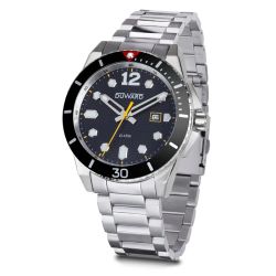 D95436.02 Reloj Duward de hombre caja y armis de acero inoxidable 316L esfera negra, calendario sumergible 10 ATM