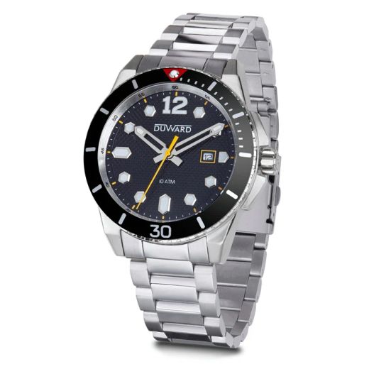 D95436.02 Reloj Duward de hombre caja y armis de acero inoxidable 316L esfera negra, calendario sumergible 10 ATM