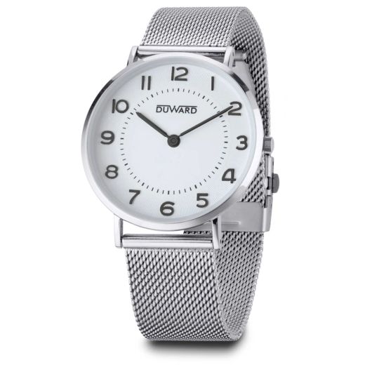 D95115.00 Reloj Duward de hombre con caja extraplana acero esfera blanca malla milanesa