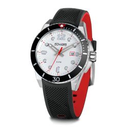 D85436.06 Reloj DUWARD de hombre correa silicona negra esfera blanca y caja acero bisel negro 10ATM