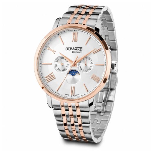 D95708.80 Reloj DUWARD de Hombre acero bicolor movimieto suizo fase lunar 5 ATM