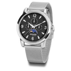 D85707.B2 Reloj Duward Diplomátic hombre de acero 316L multifunción con fase lunar esfera negra 5 Atm