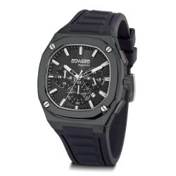 D95536.C22 Reloj DUWARD de Hombre deportivo colección Aquastar caja de acero 316L IP negro esfera negra 10 Atm correa silicona