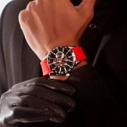 D85536.04 Reloj DUWARD hombre Aquastar cronógrafo caja de acero bisel cerámica 10 ATM y correa silicona roja