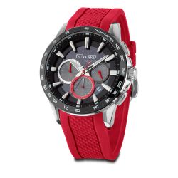 D85536.04 Reloj DUWARD hombre Aquastar cronógrafo caja de acero bisel cerámica 10 ATM y correa silicona roja