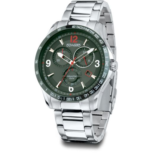 D95530.03 Reloj DUWARD Aquastar de hombre cronógrafo de acero inoxidable 316L esfera verde y 10 ATM cristal zafiro