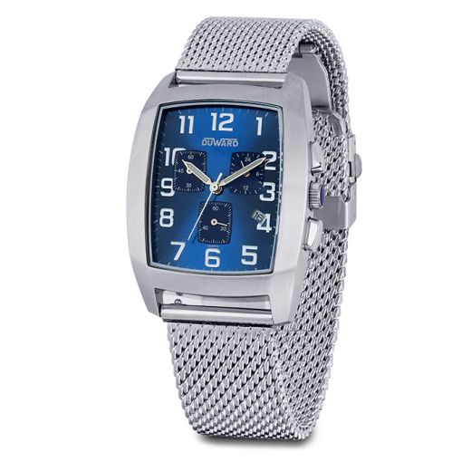 D85010.15 Reloj Duward de caballero acero inoxidable 316L armis malla milanesa esfera azul, cronógrafo y calendario