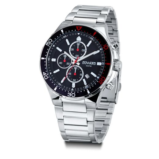 D95543.04 Reloj DUWARD de hombre Brazalete de Acero IP negro y detalles rojos