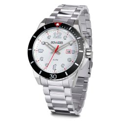 D95436.06 Reloj Duward de hombre caja y armis de acero 316L esfera blanca, bisel negro, acuático 10 ATM