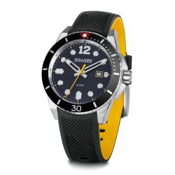 D85436.02 Reloj DUWARD de hombre correa silicona negra y esfera negra con segundero amarillo y calendario