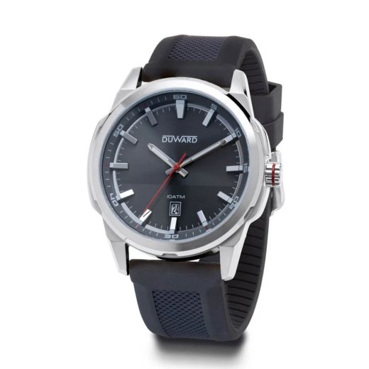 D85434.06 Reloj Duward de hombre correa y caja de acero 316L 3 agujas esfera gris calendario acuático 100 metros (10 Atm)