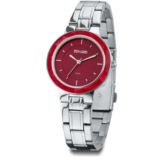 D25335.04 Reloj Duward de Señora. Brazalete acero y Caja acero inoxidable 316L bisel de resina roja