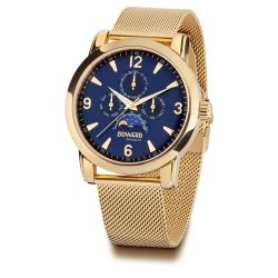 D85707.B5 Reloj DUWARD DIPLOMATIC hombre de acero IP dorado Multifunción con fase lunar esfera azul