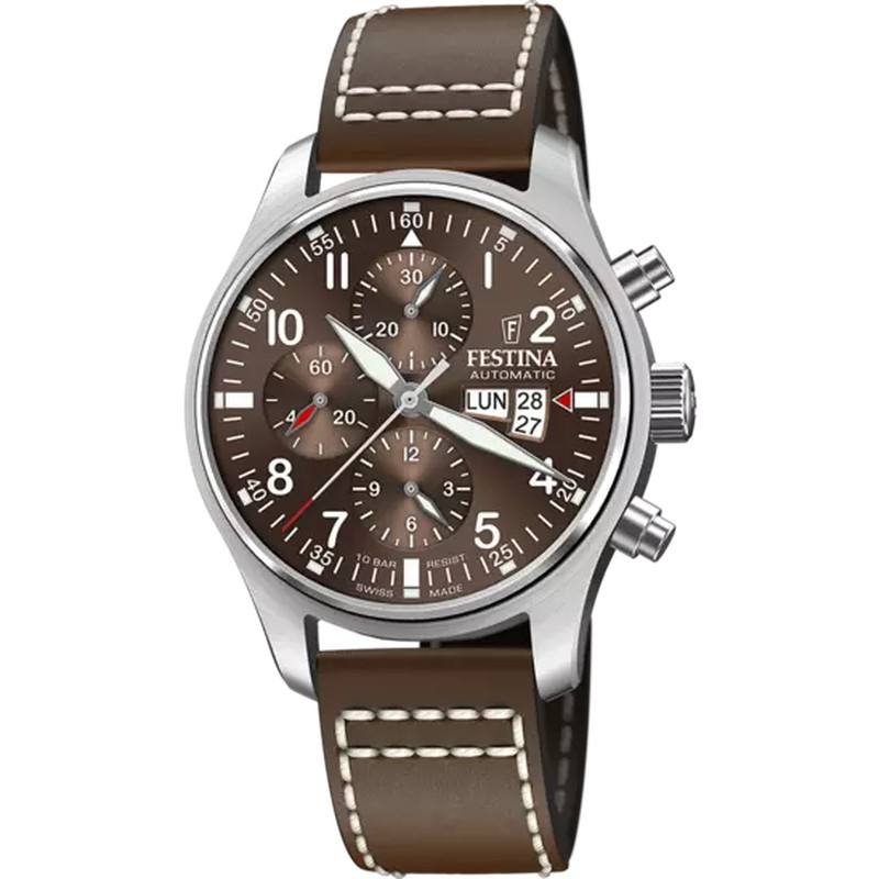 Reloj Festina F20150/3 Swiss Made de hombre marrón correa de cuero y caja  de acero 316L — Joyeria Pont