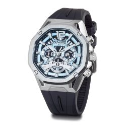 D95537.C55 Reloj Hombre deportivo DUWARD Aquastar acero esfera negra/azul 10 Atm correa de silicona, potente y poderoso con calendario y crono
