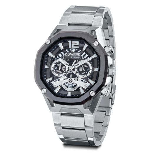 D95537.02 Reloj Hombre deportivo DUWARD Aquastar brazalete acero, bisel IP negro, esfera negra 10 Atm