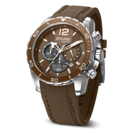 D85518.00 Reloj DUWARD Hombre Deportivo Aquastar Cronógrafo caja acero 316L esfera marrón