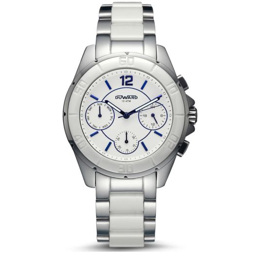 D97022.15 Reloj Duward Hombre Elegante Multifunción caja acero inoxidable, pulsera de cerámica y acero esfera blanca