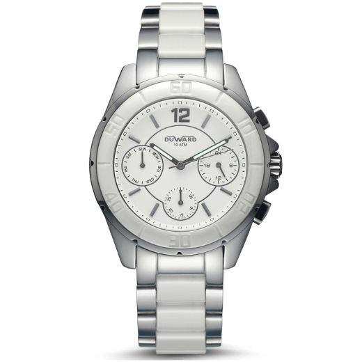 D97022.11 Reloj Duward de hombre Elegante con Multifunción caja acero y cerámica esfera blanca