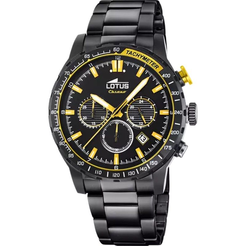 Reloj Lotus hombre 18588/A color negro amarillo correa de acero