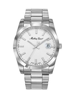 Reloj Mathey TISSOT Swiss Made de hombre H450AI en acero inoxidable 316L esfera blanca muy elegante con lupa en el calendario