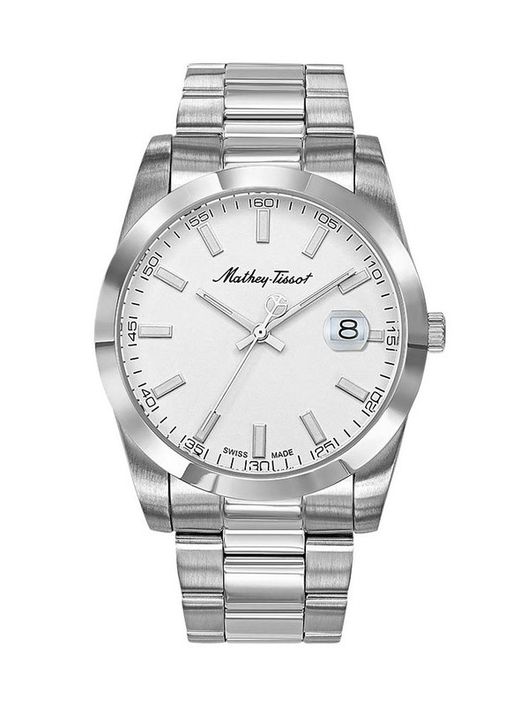 Reloj Mathey TISSOT Swiss Made de hombre H450AI en acero inoxidable 316L esfera blanca muy elegante con lupa en el calendario