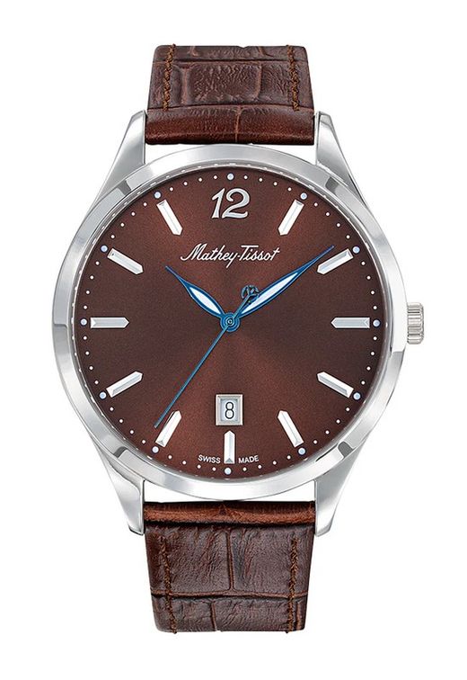 Reloj Mathey TISSOT unisex modelo Urban Leather H411AM Stainless Steel 316L, correa piel de buena calidad, movimiento RONDA 515 con calendario