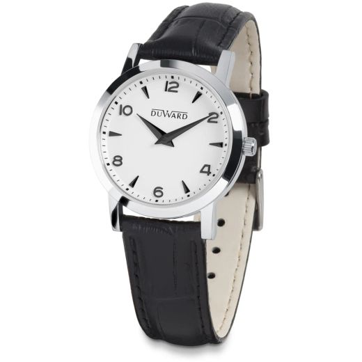 D15102.06 Reloj DUWARD mujer elegante caja de acero, 5 atm, y correa de piel negra