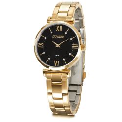 D25346.12 Reloj Duward de Mujer informal y elegante caja acero IP dorada esfera negra sumergible 50 metros