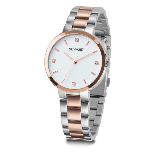 D25353.41 Reloj Duward Mujer desenfado caja acero IP 316L índices rosados esfera blanca
