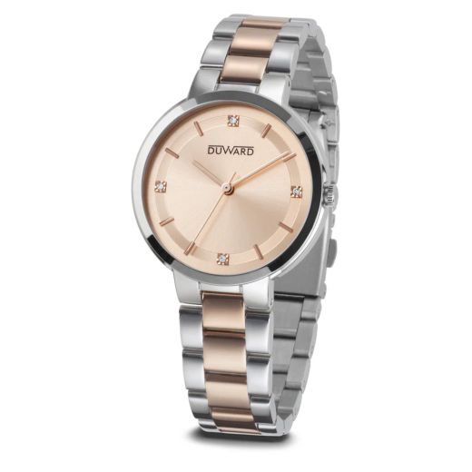 D25353.48 Reloj Duward Mujer Informal caja acero inoxidable 316L, esfera rosada brazalete bicolor 5 ATM